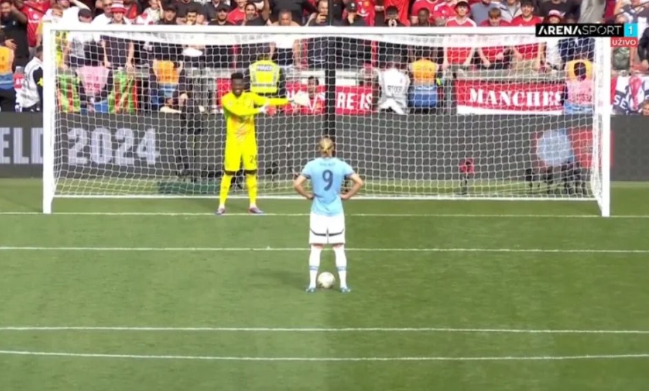 The wonder that happened between Haaland and Cameroonian goalkeeper Onana before taking the penalty kick in the English Super Cup